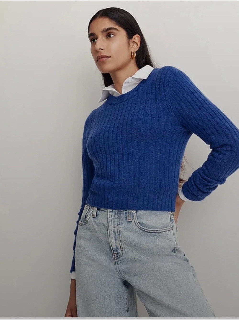 Madewell Readfield Pullover Crop Crewneck Sweater-Voyager Blue